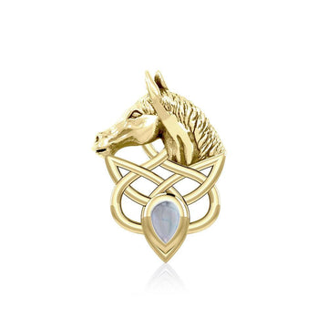 Solid Gold Horsehead Knotwork Pendant with Gemstone GPD5727 - Jewelry